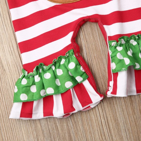 NEW Infant Girl's Stripe Reindeer Christmas Romper - Picture 4 of 4